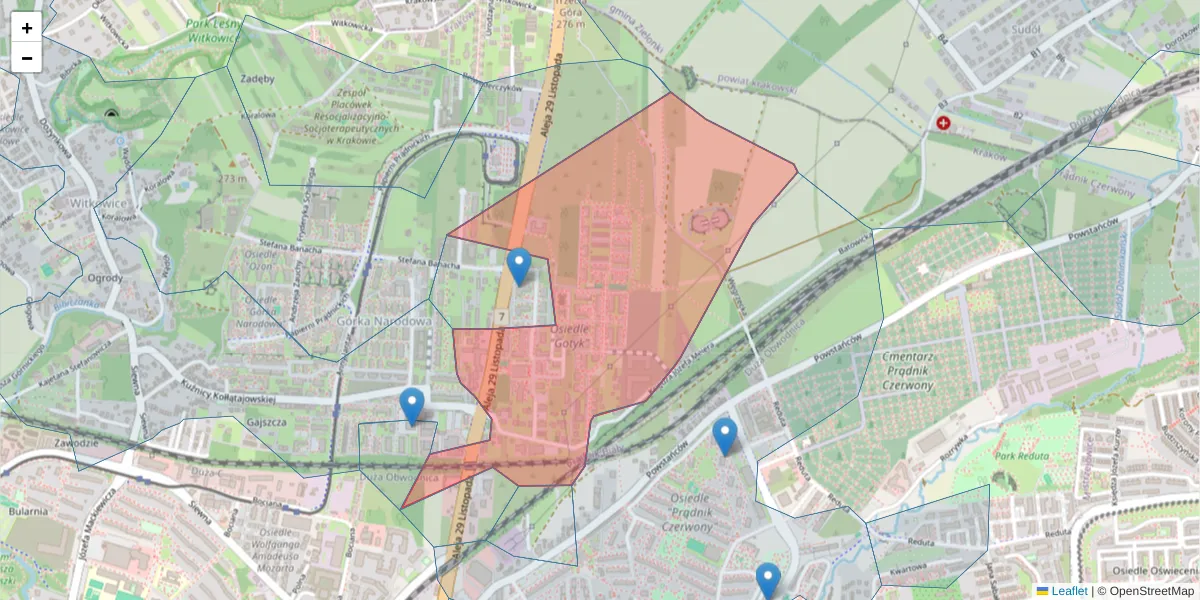 Szczegółowa mapa kodu pocztowego 31-236 z granicami, sąsiednimi kodami pocztowymi i urzędami pocztowymi