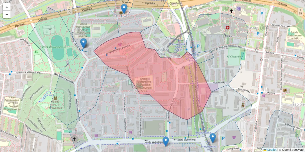 Szczegółowa mapa kodu pocztowego 31-271 z granicami, sąsiednimi kodami pocztowymi i urzędami pocztowymi