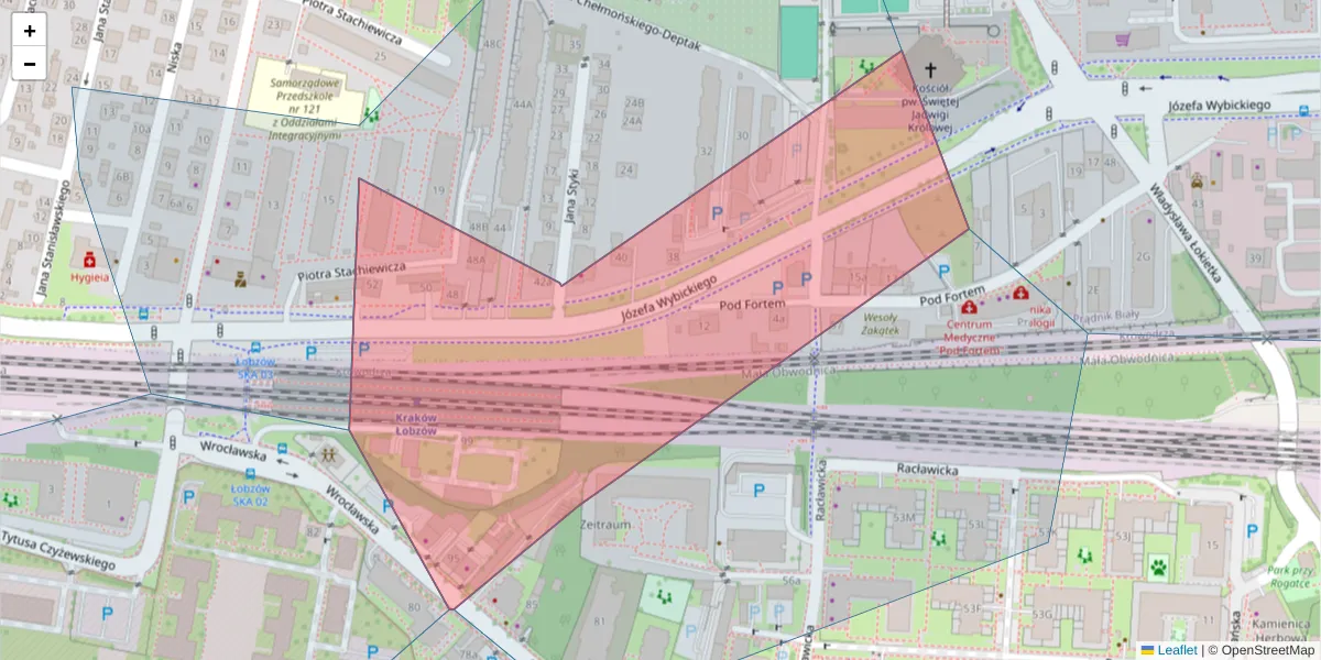 Szczegółowa mapa kodu pocztowego 31-302 z granicami, sąsiednimi kodami pocztowymi i urzędami pocztowymi