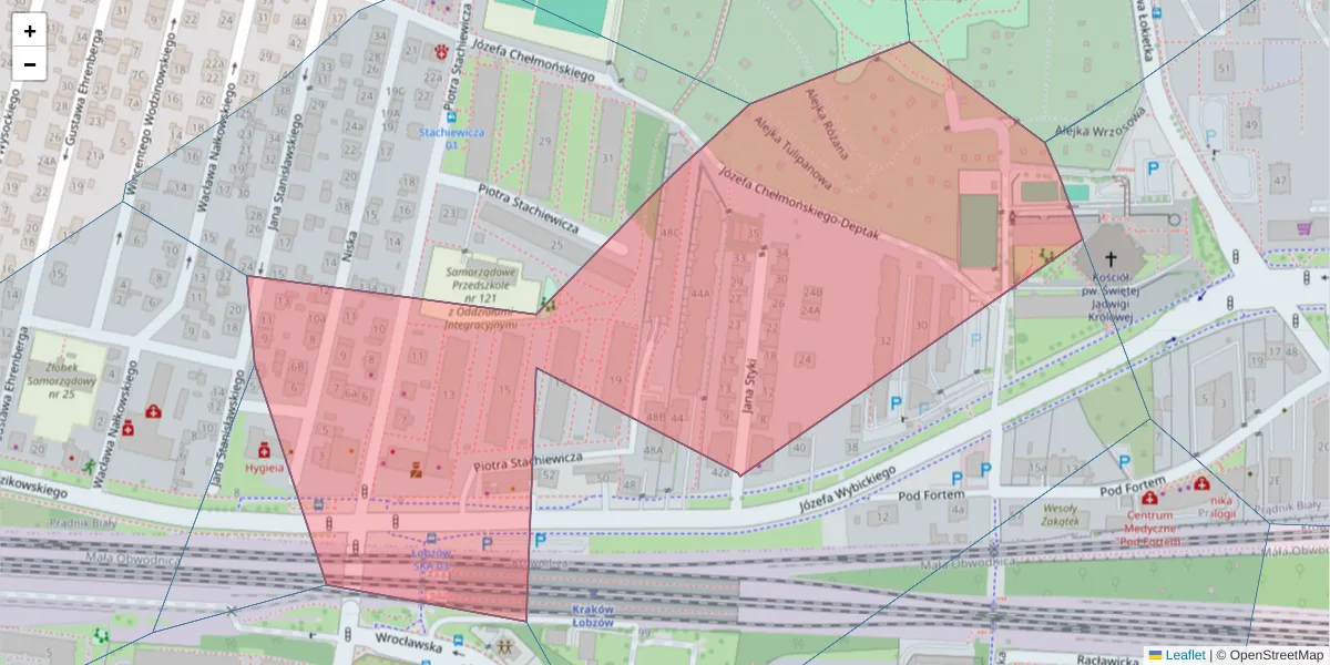 Szczegółowa mapa kodu pocztowego 31-303 z granicami, sąsiednimi kodami pocztowymi i urzędami pocztowymi