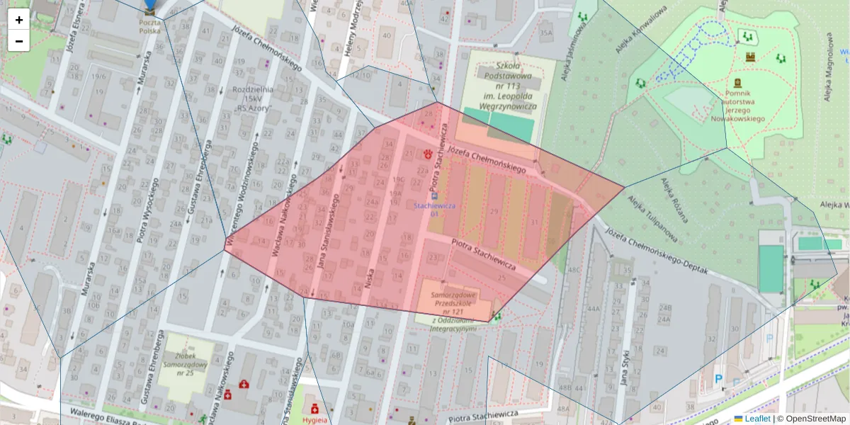 Szczegółowa mapa kodu pocztowego 31-306 z granicami, sąsiednimi kodami pocztowymi i urzędami pocztowymi