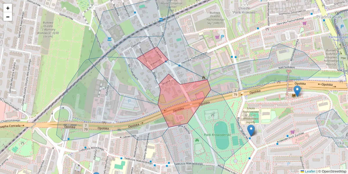 Szczegółowa mapa kodu pocztowego 31-331 z granicami, sąsiednimi kodami pocztowymi i urzędami pocztowymi