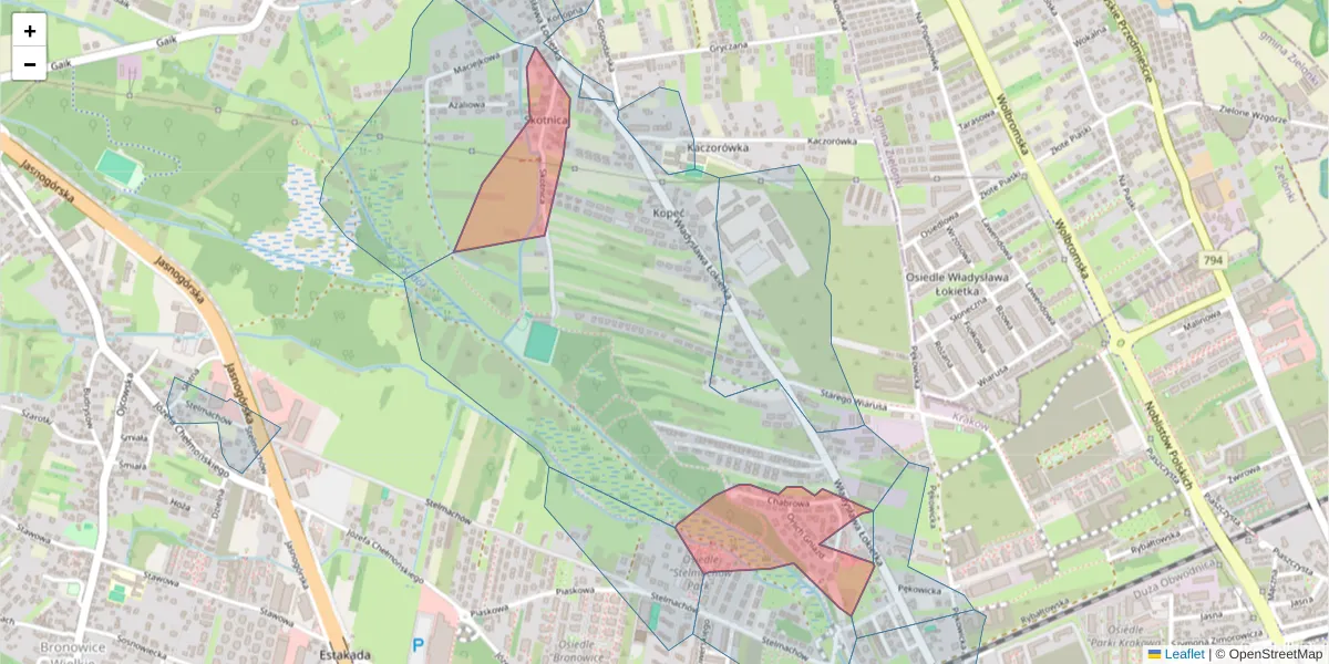 Szczegółowa mapa kodu pocztowego 31-335 z granicami, sąsiednimi kodami pocztowymi i urzędami pocztowymi