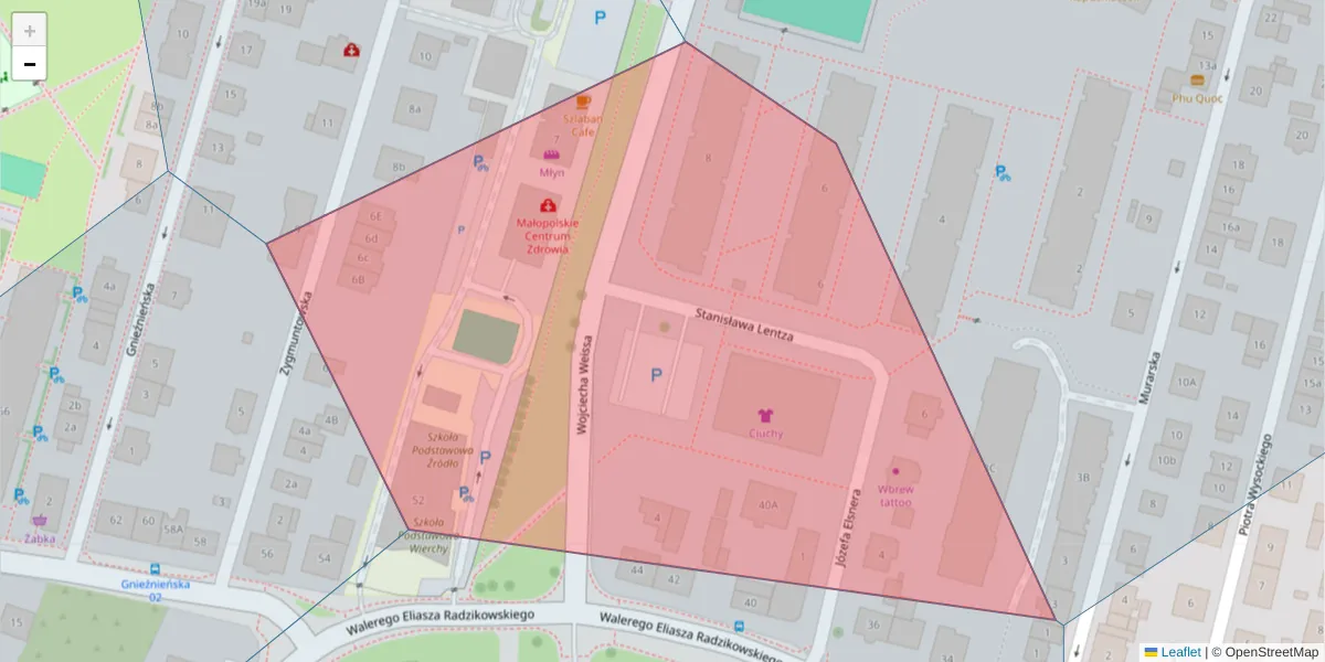 Szczegółowa mapa kodu pocztowego 31-339 z granicami, sąsiednimi kodami pocztowymi i urzędami pocztowymi