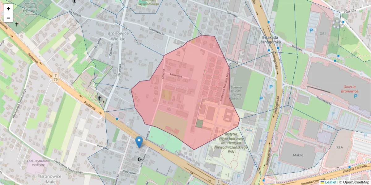 Szczegółowa mapa kodu pocztowego 31-343 z granicami, sąsiednimi kodami pocztowymi i urzędami pocztowymi
