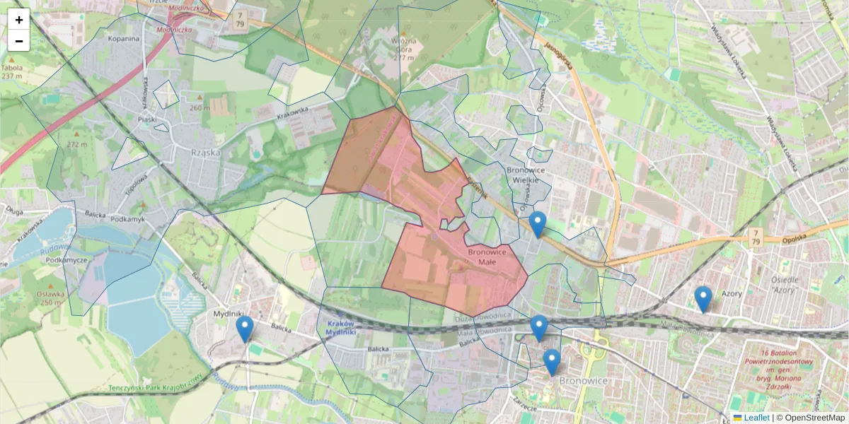 Szczegółowa mapa kodu pocztowego 31-352 z granicami, sąsiednimi kodami pocztowymi i urzędami pocztowymi