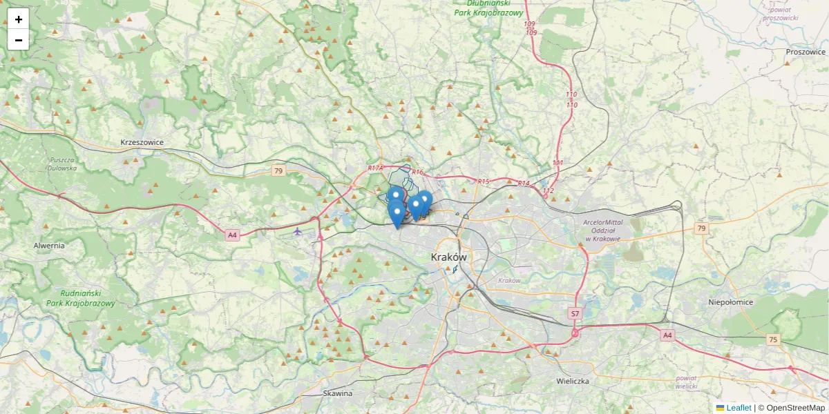 Szczegółowa mapa kodu pocztowego 31-358 z granicami, sąsiednimi kodami pocztowymi i urzędami pocztowymi