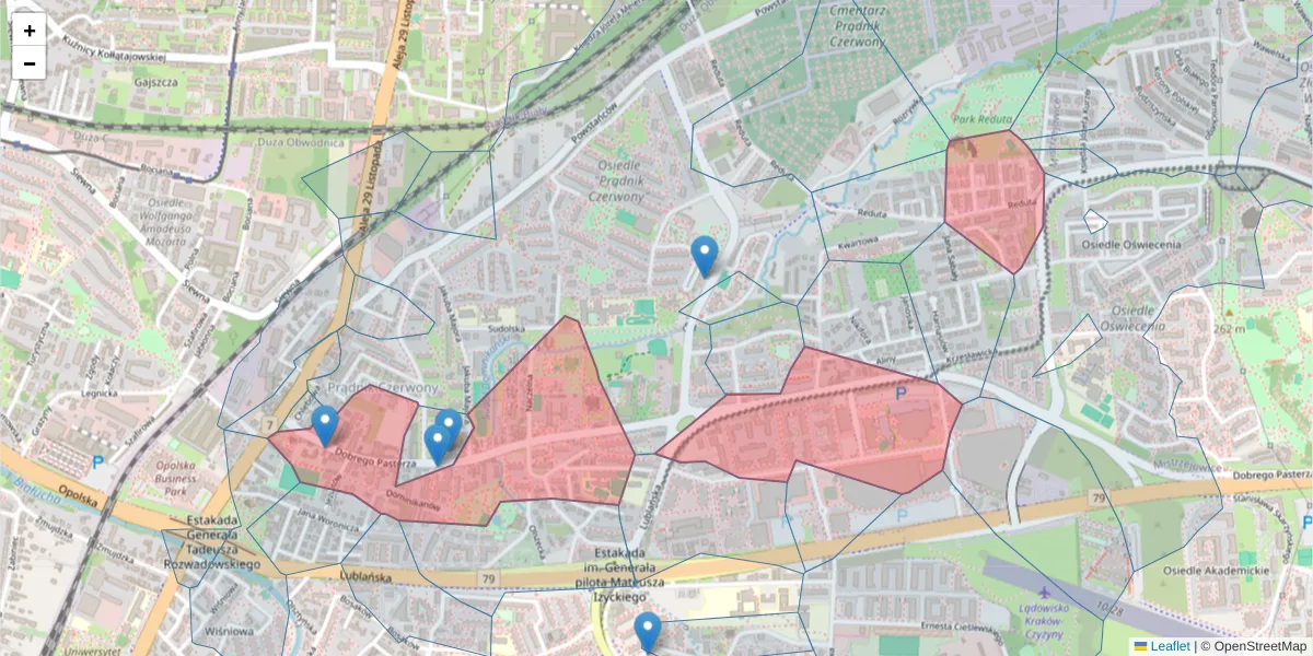 Szczegółowa mapa kodu pocztowego 31-416 z granicami, sąsiednimi kodami pocztowymi i urzędami pocztowymi
