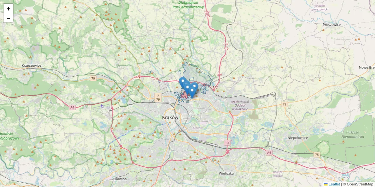 Szczegółowa mapa kodu pocztowego 31-422 z granicami, sąsiednimi kodami pocztowymi i urzędami pocztowymi
