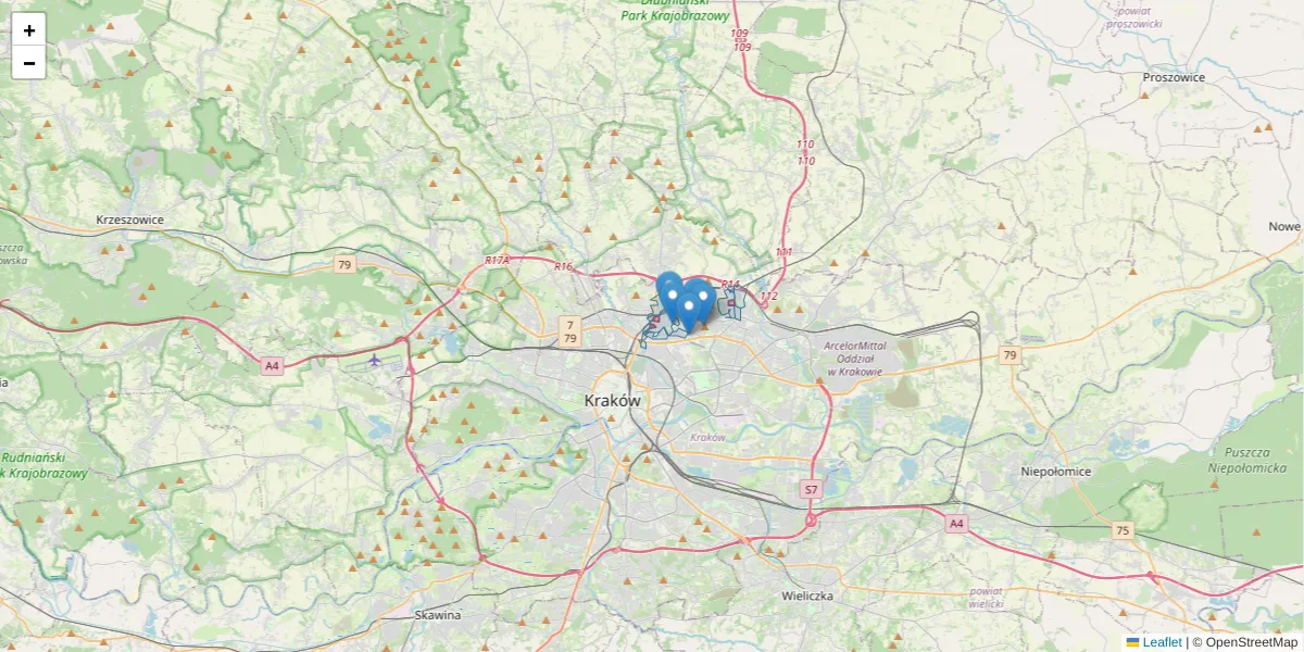 Szczegółowa mapa kodu pocztowego 31-423 z granicami, sąsiednimi kodami pocztowymi i urzędami pocztowymi