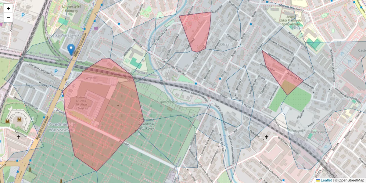 Szczegółowa mapa kodu pocztowego 31-435 z granicami, sąsiednimi kodami pocztowymi i urzędami pocztowymi