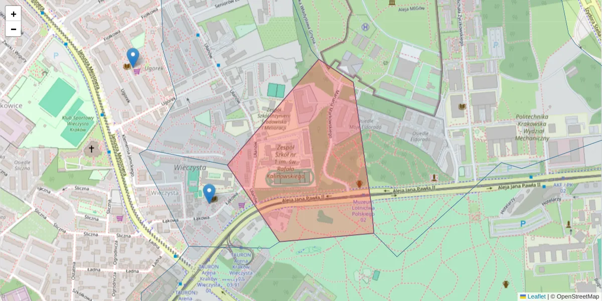 Szczegółowa mapa kodu pocztowego 31-450 z granicami, sąsiednimi kodami pocztowymi i urzędami pocztowymi