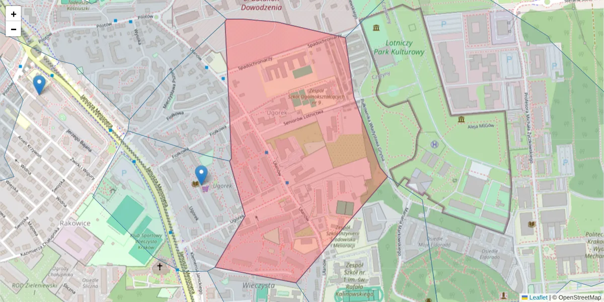 Szczegółowa mapa kodu pocztowego 31-455 z granicami, sąsiednimi kodami pocztowymi i urzędami pocztowymi