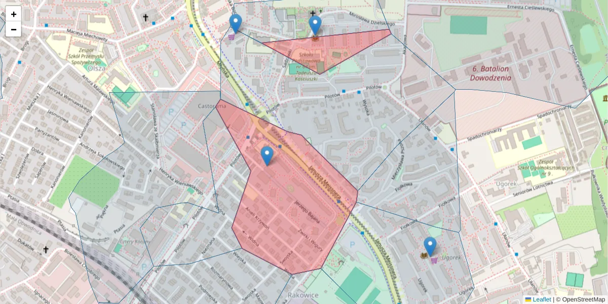 Szczegółowa mapa kodu pocztowego 31-465 z granicami, sąsiednimi kodami pocztowymi i urzędami pocztowymi