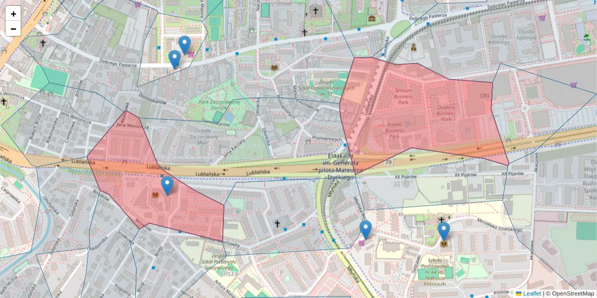 Szczegółowa mapa kodu pocztowego 31-476 z granicami, sąsiednimi kodami pocztowymi i urzędami pocztowymi