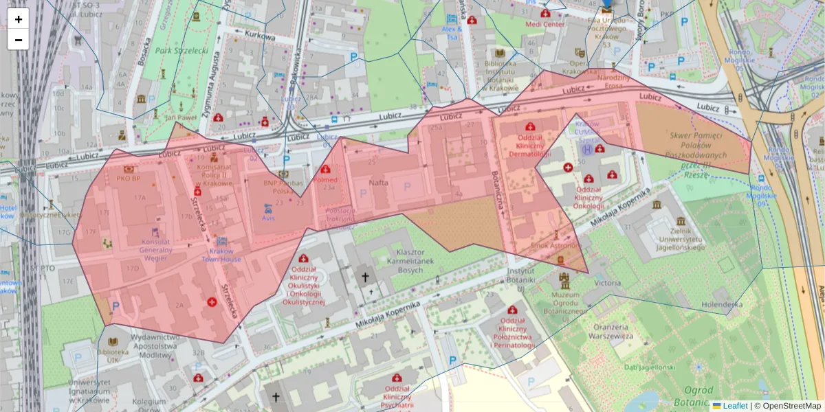 Szczegółowa mapa kodu pocztowego 31-503 z granicami, sąsiednimi kodami pocztowymi i urzędami pocztowymi