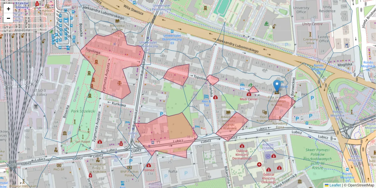 Szczegółowa mapa kodu pocztowego 31-512 z granicami, sąsiednimi kodami pocztowymi i urzędami pocztowymi