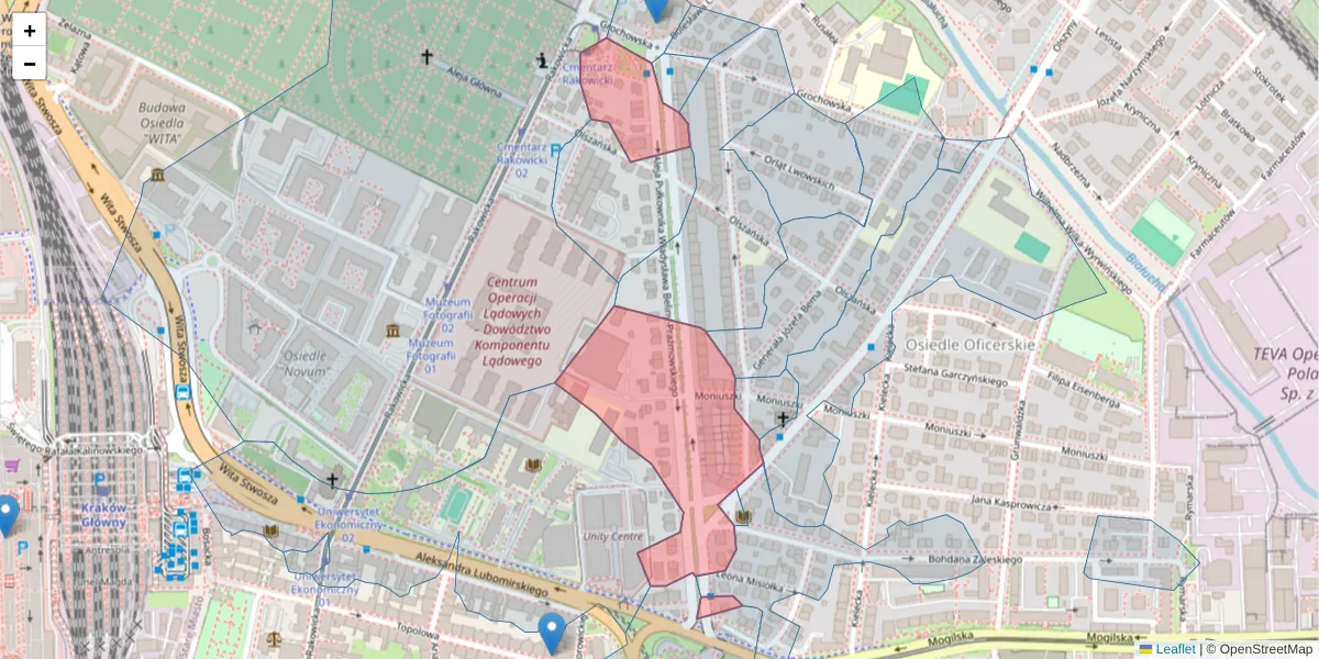 Szczegółowa mapa kodu pocztowego 31-514 z granicami, sąsiednimi kodami pocztowymi i urzędami pocztowymi