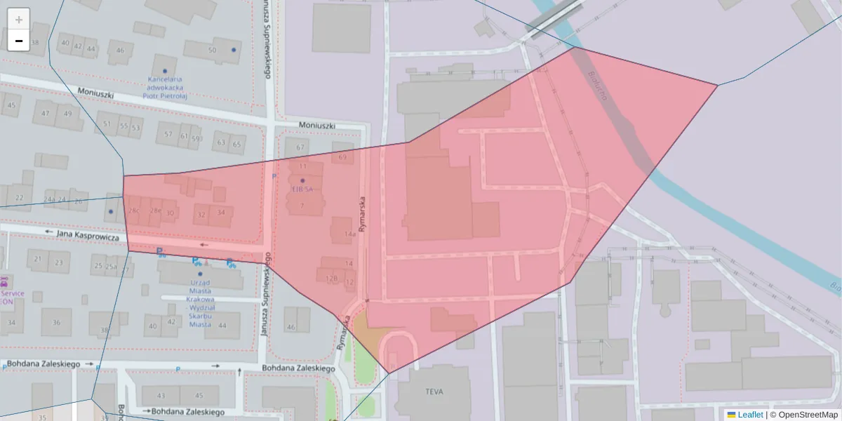 Szczegółowa mapa kodu pocztowego 31-527 z granicami, sąsiednimi kodami pocztowymi i urzędami pocztowymi