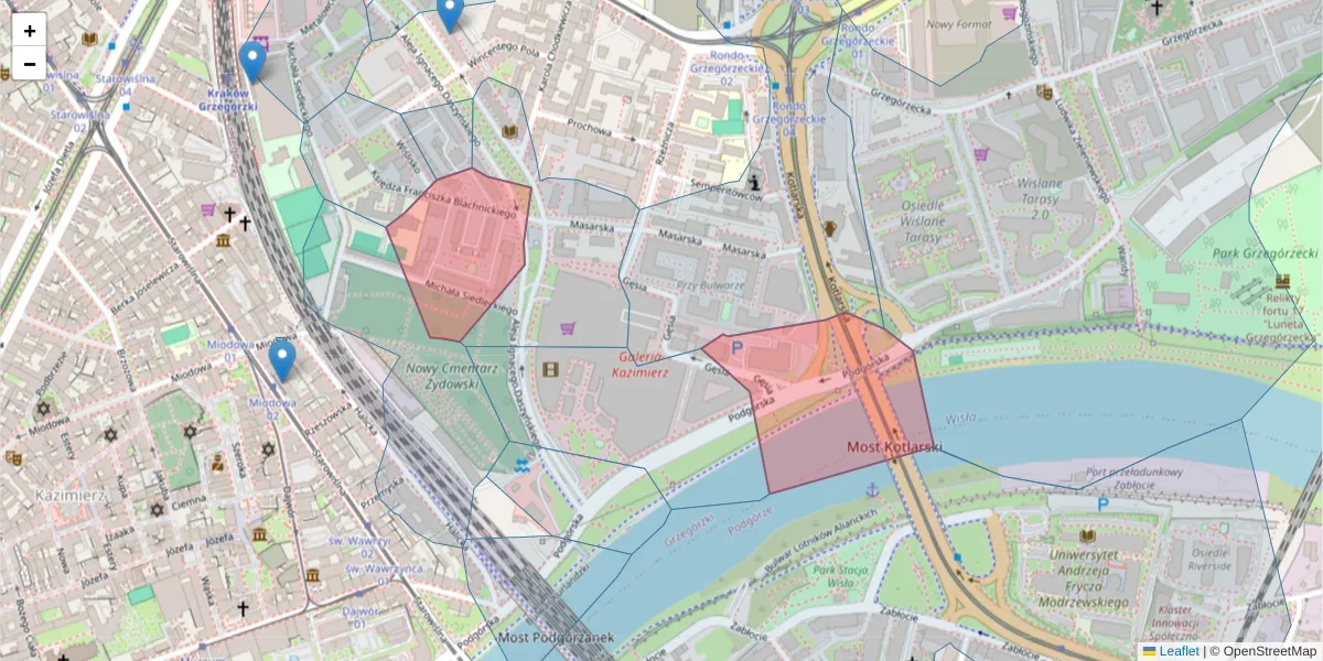 Szczegółowa mapa kodu pocztowego 31-535 z granicami, sąsiednimi kodami pocztowymi i urzędami pocztowymi
