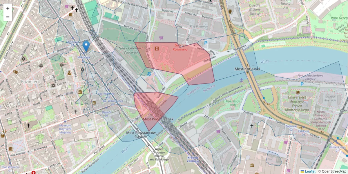 Szczegółowa mapa kodu pocztowego 31-536 z granicami, sąsiednimi kodami pocztowymi i urzędami pocztowymi
