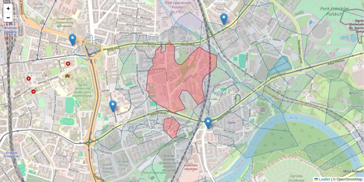 Szczegółowa mapa kodu pocztowego 31-553 z granicami, sąsiednimi kodami pocztowymi i urzędami pocztowymi