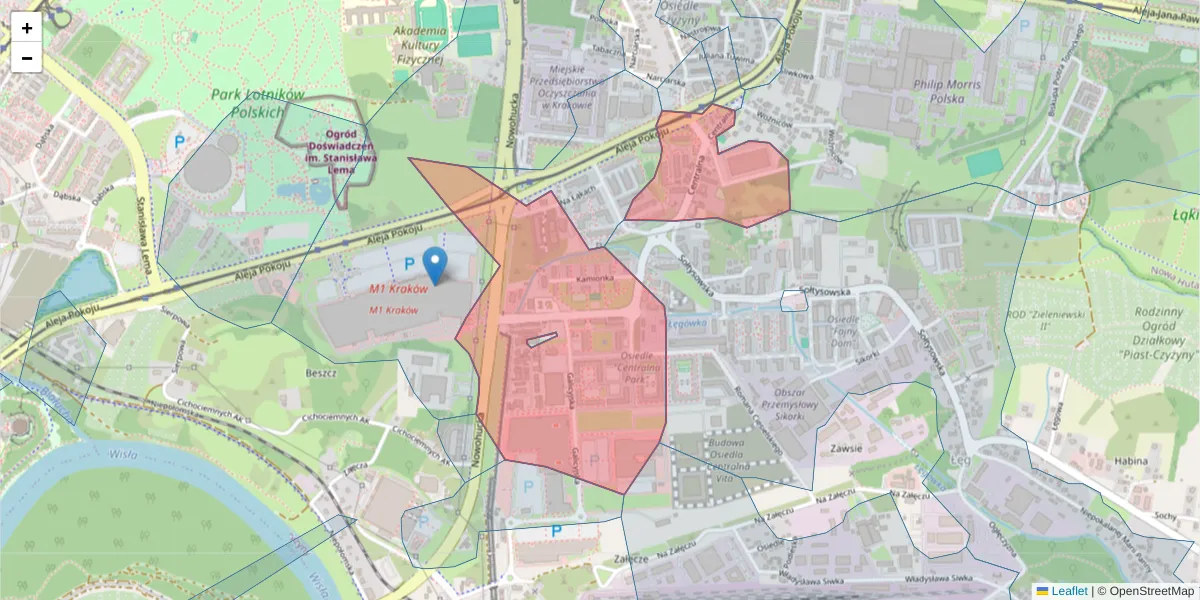 Szczegółowa mapa kodu pocztowego 31-586 z granicami, sąsiednimi kodami pocztowymi i urzędami pocztowymi