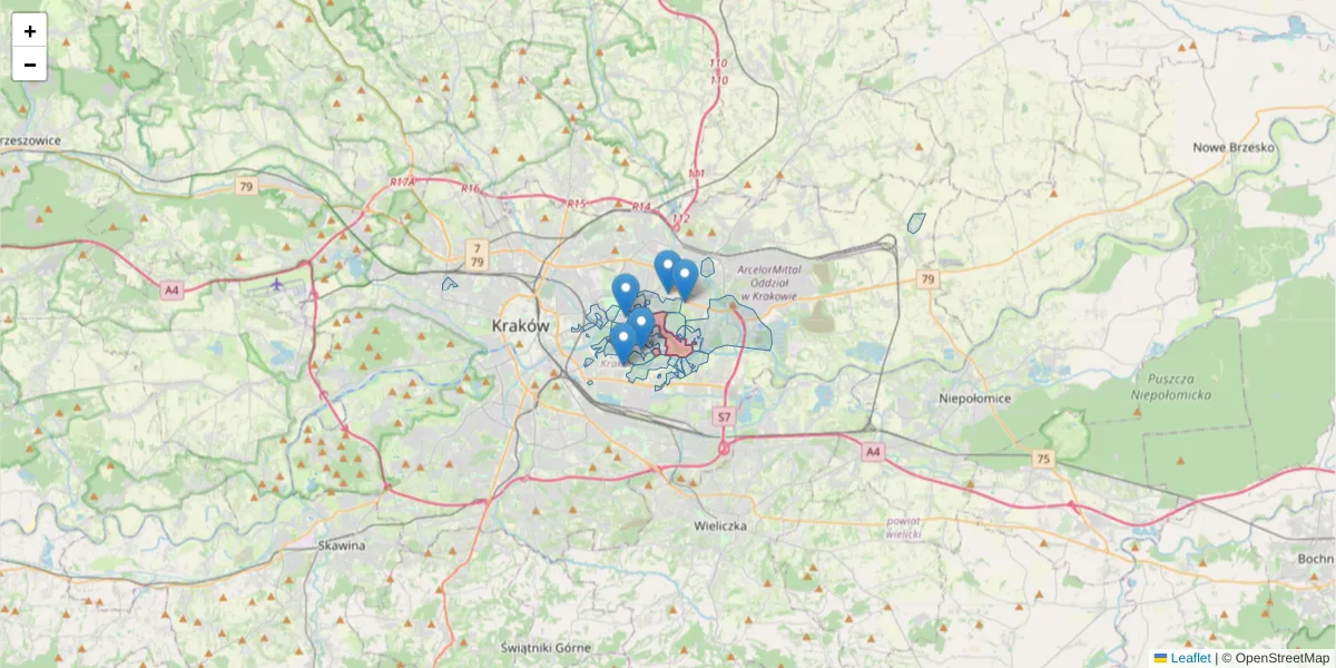 Szczegółowa mapa kodu pocztowego 31-589 z granicami, sąsiednimi kodami pocztowymi i urzędami pocztowymi