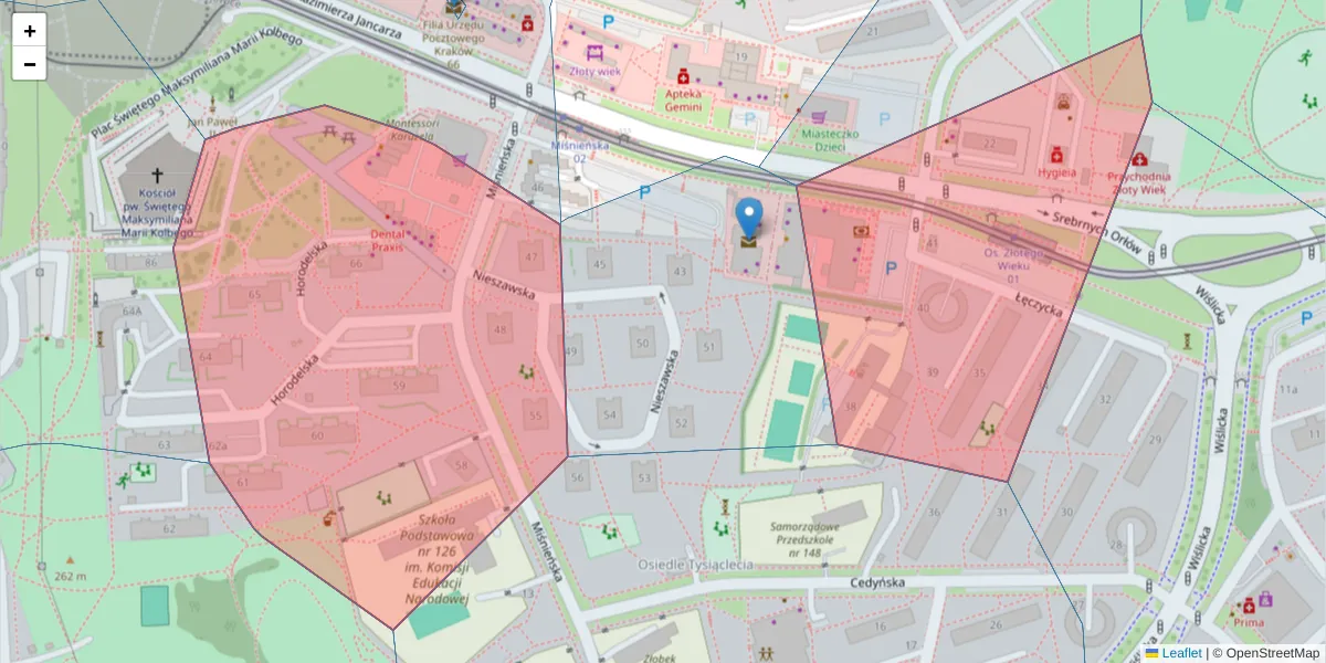 Szczegółowa mapa kodu pocztowego 31-610 z granicami, sąsiednimi kodami pocztowymi i urzędami pocztowymi