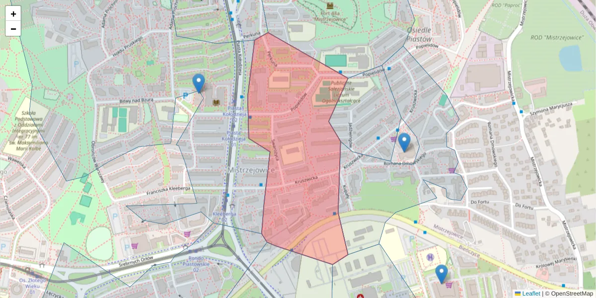 Szczegółowa mapa kodu pocztowego 31-623 z granicami, sąsiednimi kodami pocztowymi i urzędami pocztowymi