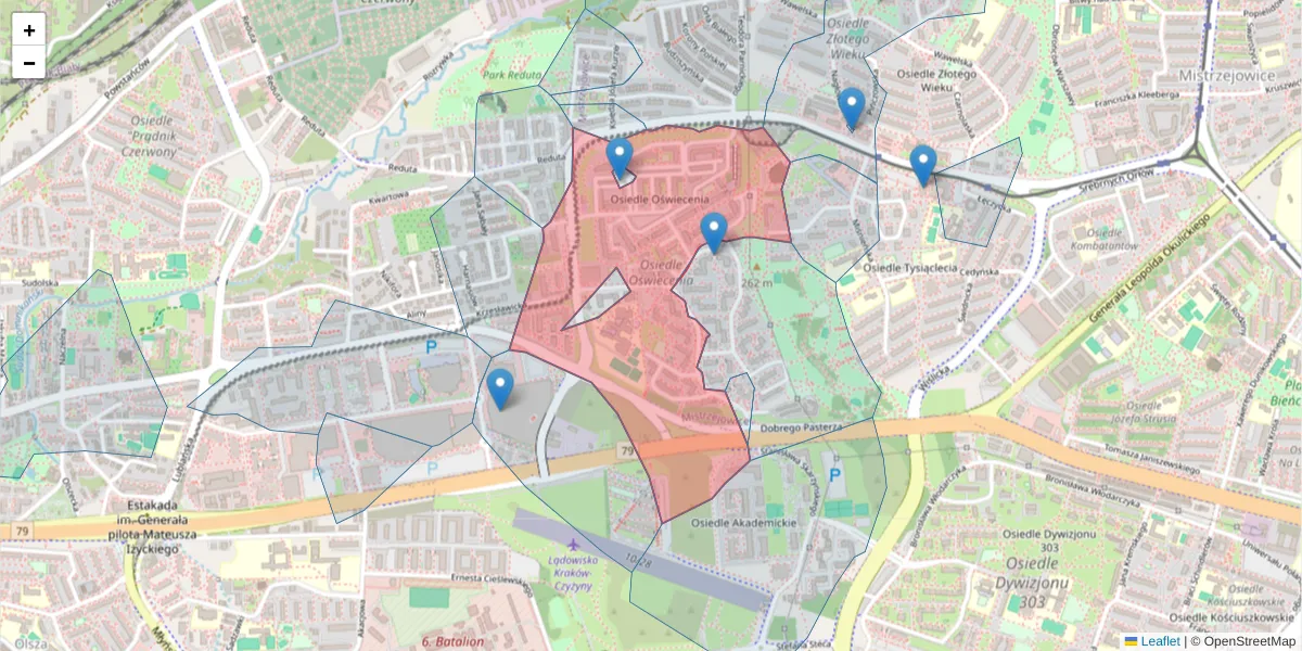 Szczegółowa mapa kodu pocztowego 31-636 z granicami, sąsiednimi kodami pocztowymi i urzędami pocztowymi