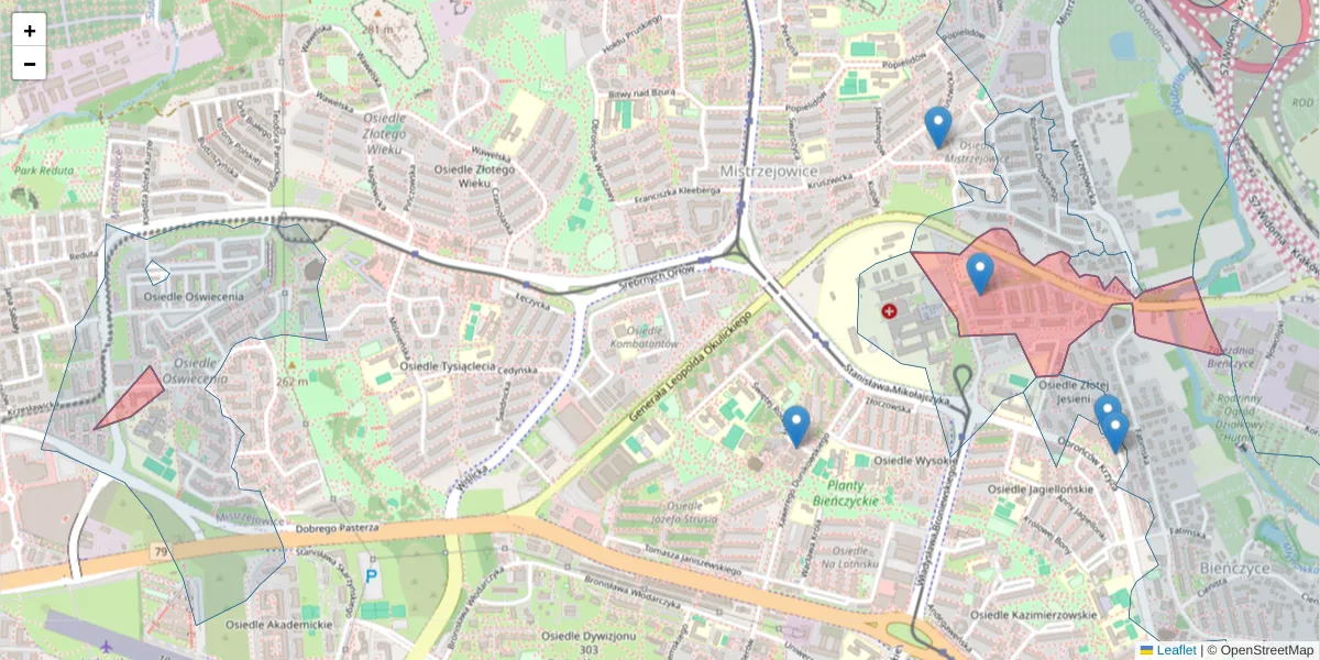 Szczegółowa mapa kodu pocztowego 31-637 z granicami, sąsiednimi kodami pocztowymi i urzędami pocztowymi