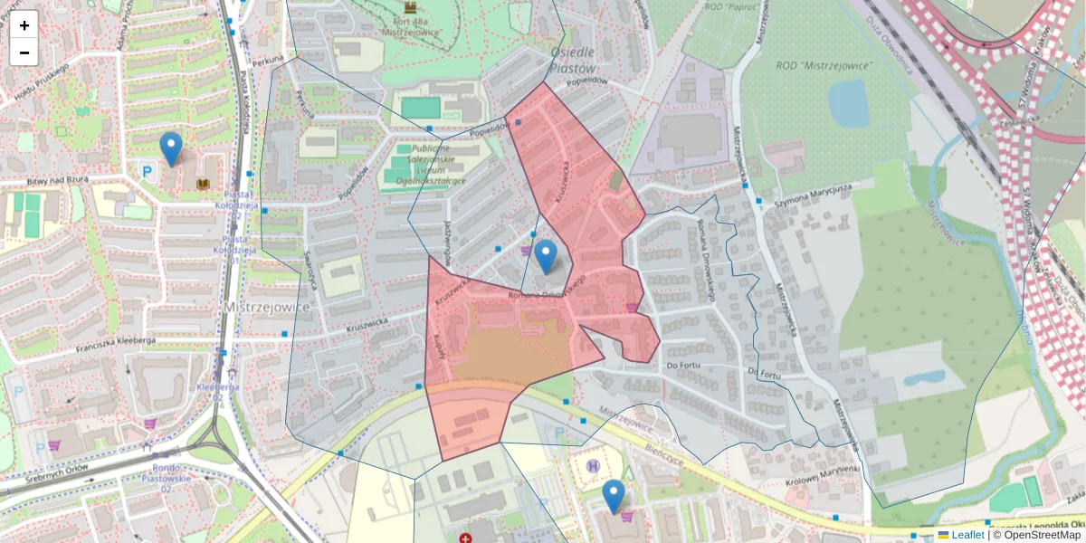 Szczegółowa mapa kodu pocztowego 31-640 z granicami, sąsiednimi kodami pocztowymi i urzędami pocztowymi