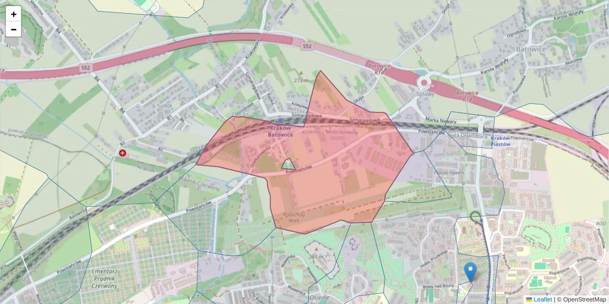 Szczegółowa mapa kodu pocztowego 31-670 z granicami, sąsiednimi kodami pocztowymi i urzędami pocztowymi