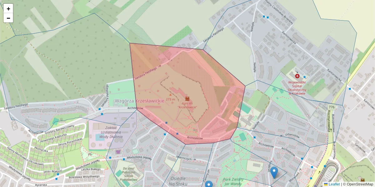 Szczegółowa mapa kodu pocztowego 31-704 z granicami, sąsiednimi kodami pocztowymi i urzędami pocztowymi