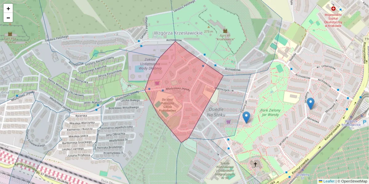 Szczegółowa mapa kodu pocztowego 31-706 z granicami, sąsiednimi kodami pocztowymi i urzędami pocztowymi