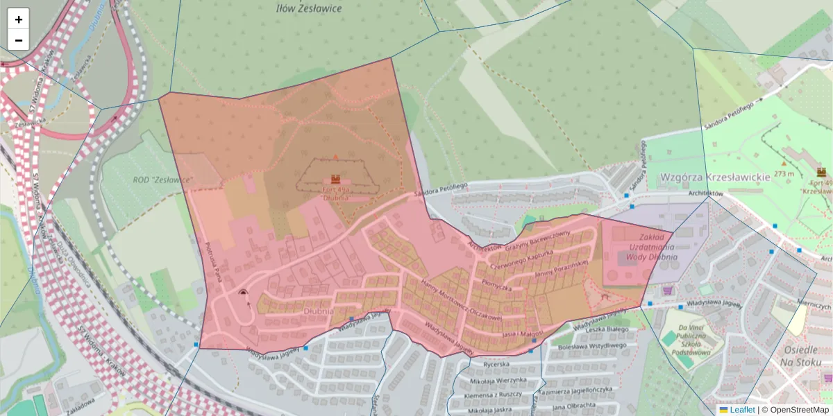 Szczegółowa mapa kodu pocztowego 31-711 z granicami, sąsiednimi kodami pocztowymi i urzędami pocztowymi