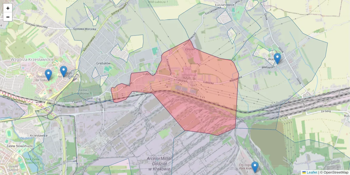 Szczegółowa mapa kodu pocztowego 31-766 z granicami, sąsiednimi kodami pocztowymi i urzędami pocztowymi