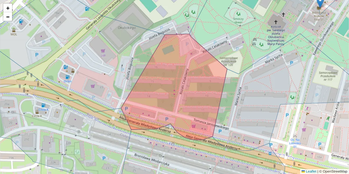 Szczegółowa mapa kodu pocztowego 31-808 z granicami, sąsiednimi kodami pocztowymi i urzędami pocztowymi