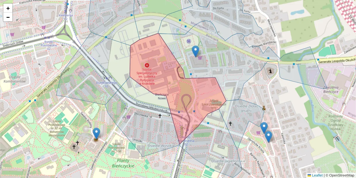 Szczegółowa mapa kodu pocztowego 31-826 z granicami, sąsiednimi kodami pocztowymi i urzędami pocztowymi