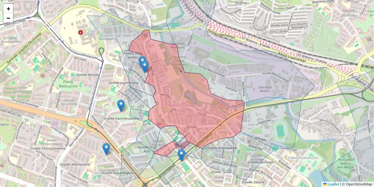 Szczegółowa mapa kodu pocztowego 31-831 z granicami, sąsiednimi kodami pocztowymi i urzędami pocztowymi