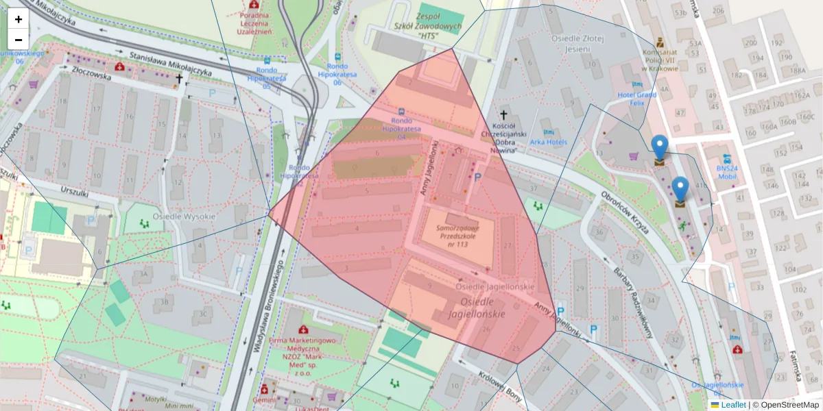 Szczegółowa mapa kodu pocztowego 31-832 z granicami, sąsiednimi kodami pocztowymi i urzędami pocztowymi