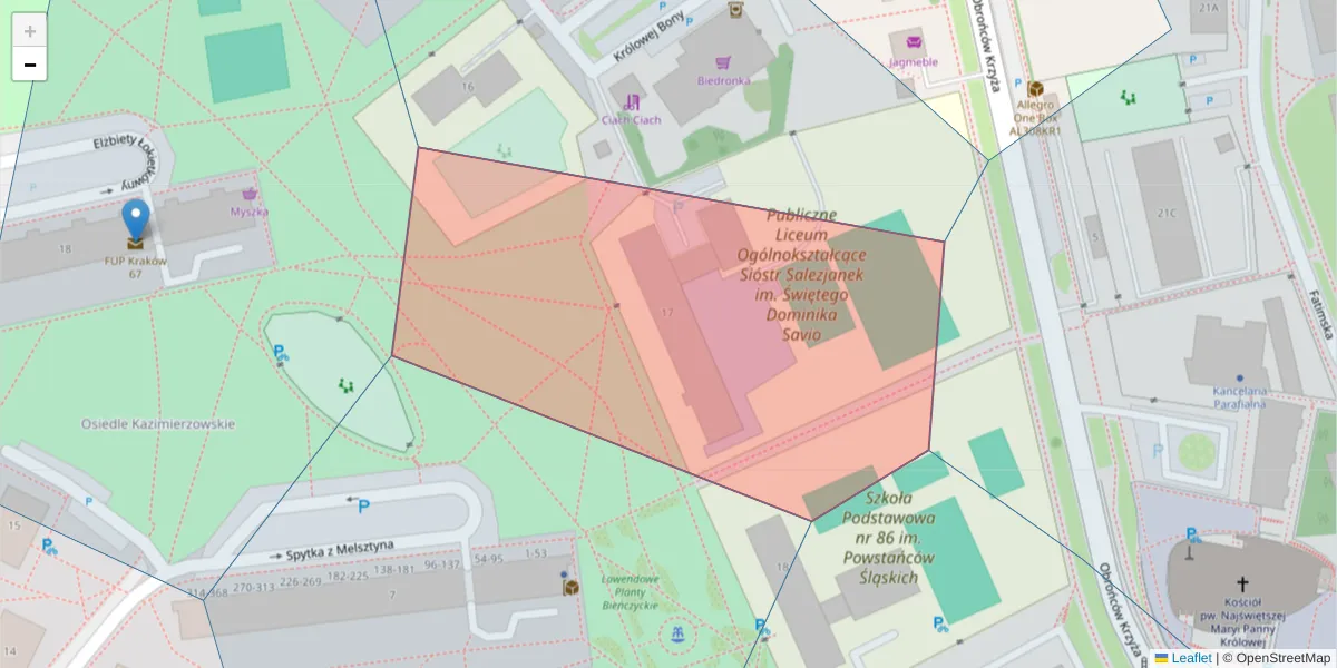 Szczegółowa mapa kodu pocztowego 31-833 z granicami, sąsiednimi kodami pocztowymi i urzędami pocztowymi