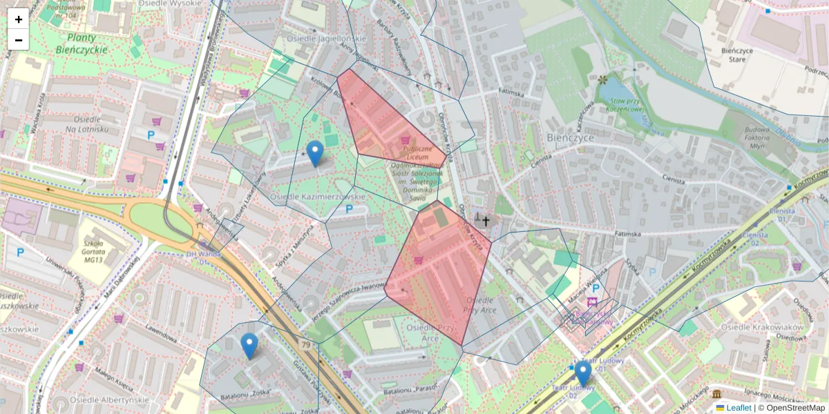 Szczegółowa mapa kodu pocztowego 31-834 z granicami, sąsiednimi kodami pocztowymi i urzędami pocztowymi