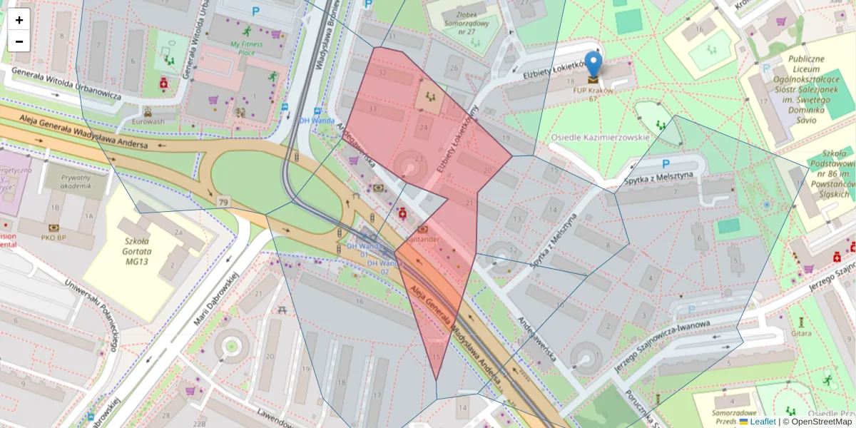 Szczegółowa mapa kodu pocztowego 31-842 z granicami, sąsiednimi kodami pocztowymi i urzędami pocztowymi
