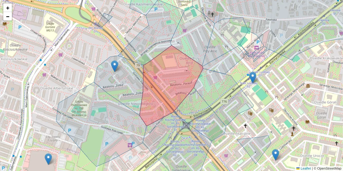 Szczegółowa mapa kodu pocztowego 31-845 z granicami, sąsiednimi kodami pocztowymi i urzędami pocztowymi