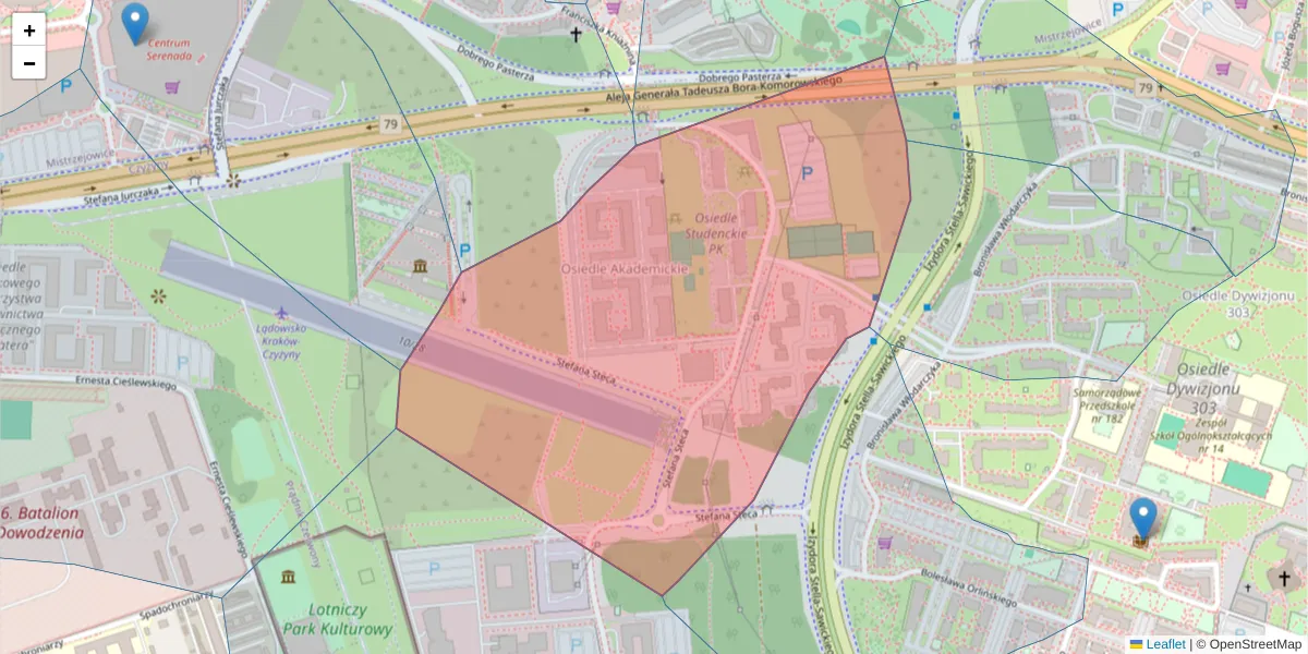 Szczegółowa mapa kodu pocztowego 31-866 z granicami, sąsiednimi kodami pocztowymi i urzędami pocztowymi