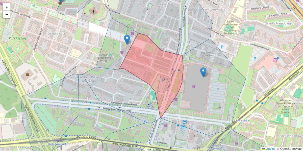 Szczegółowa mapa kodu pocztowego 31-867 z granicami, sąsiednimi kodami pocztowymi i urzędami pocztowymi