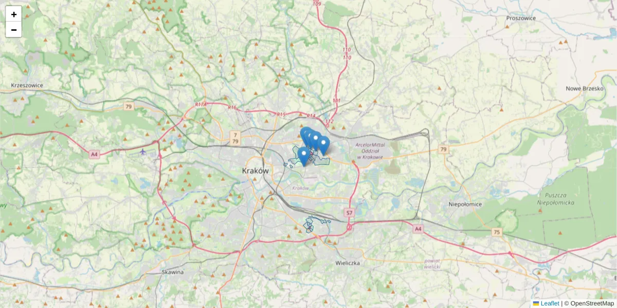 Szczegółowa mapa kodu pocztowego 31-868 z granicami, sąsiednimi kodami pocztowymi i urzędami pocztowymi