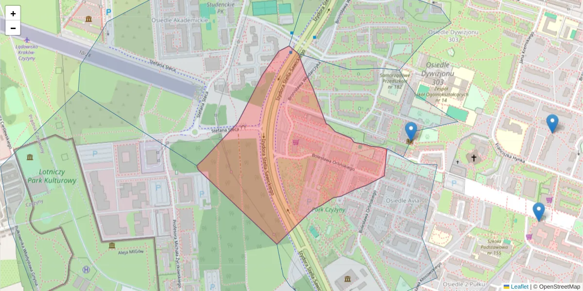 Szczegółowa mapa kodu pocztowego 31-878 z granicami, sąsiednimi kodami pocztowymi i urzędami pocztowymi